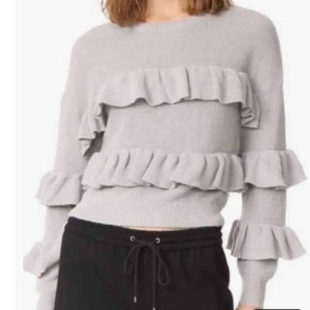 EUC Revolve English Factory Size Large Gray‎ Ruffled Sweater